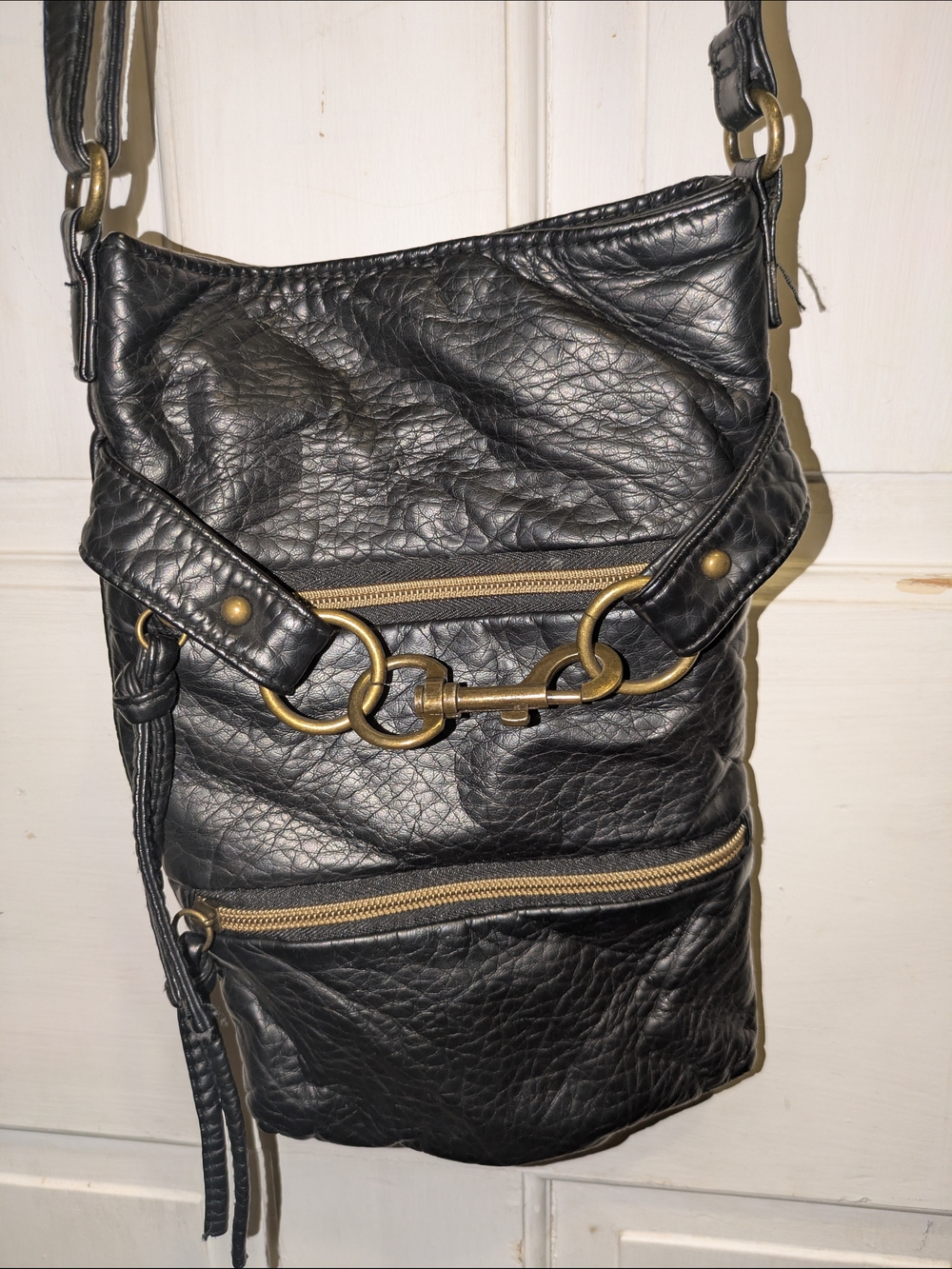 Black Crossbody Bag with Brass Hardware